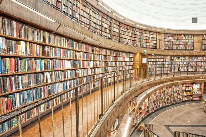 Giant library with hundreds of books 