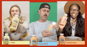 A gif of the 3 sauce creators with their sauce creations. 
