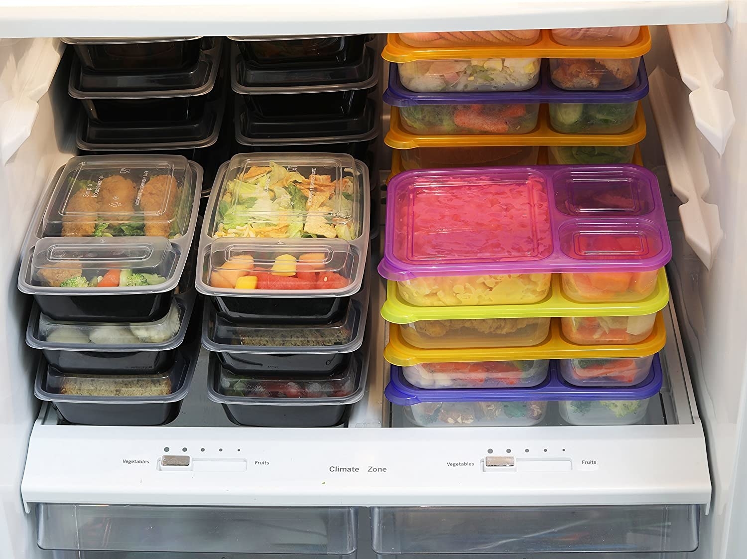 Meal-prep containers in a fridge