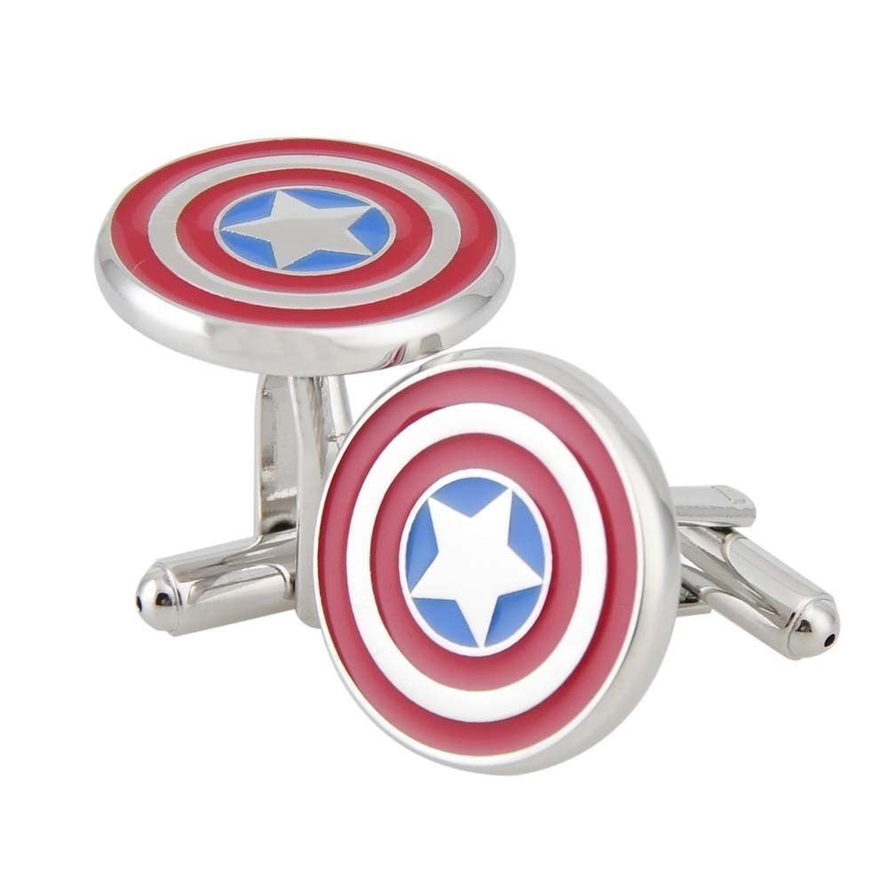 Cufflinks in the shape of Captain America&#x27;s shield.