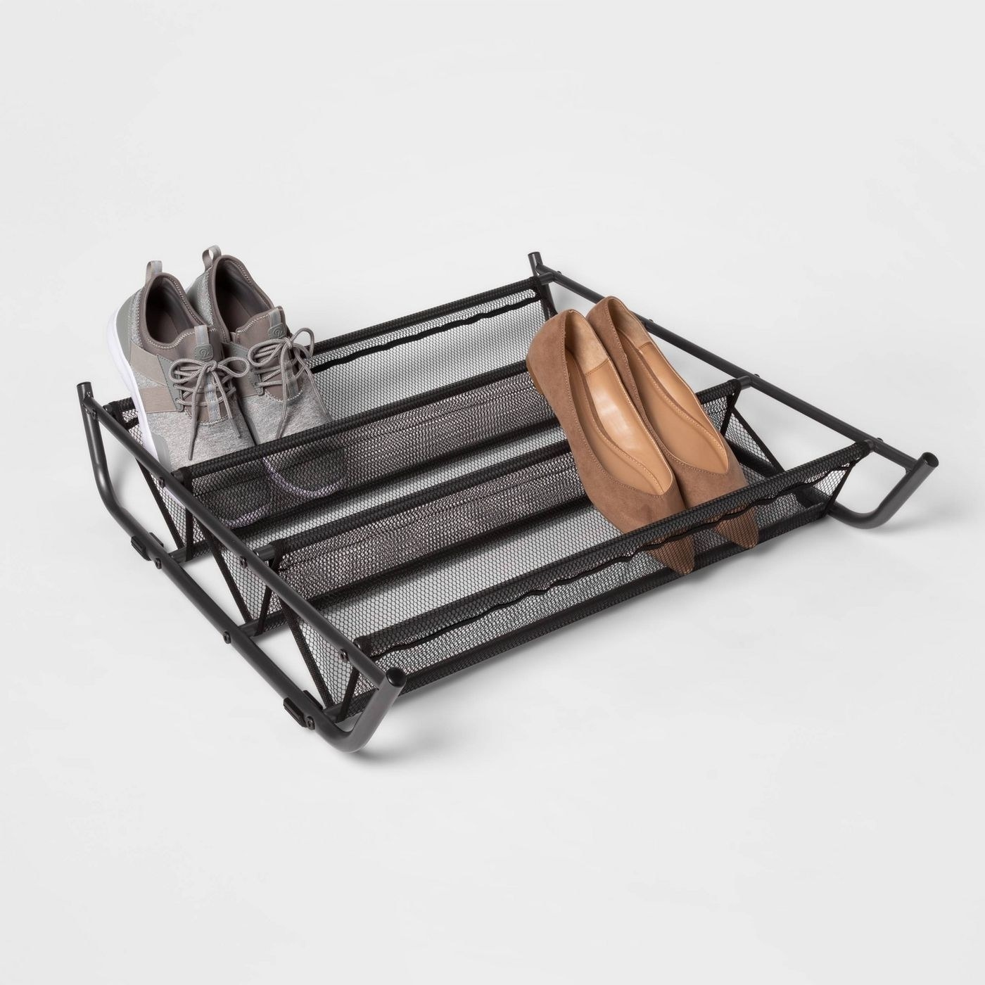 The metal shoe organizer with three slots