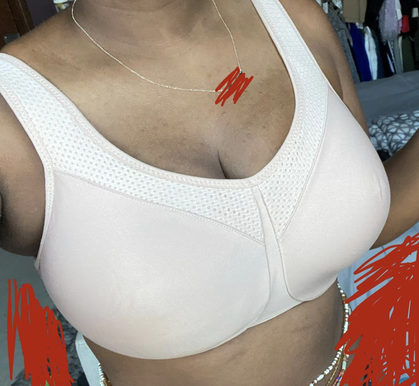 reviewer wearing the nude sports bra