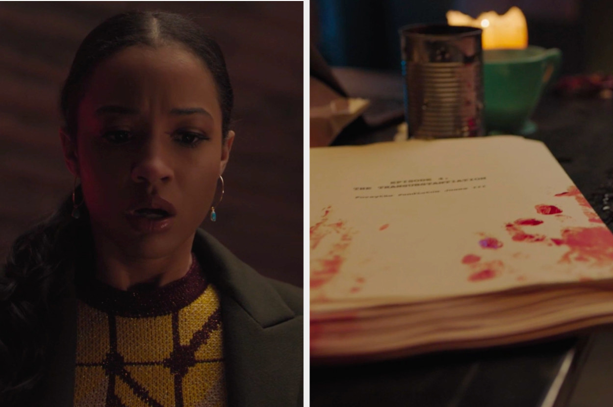 Tabitha side by side with Jughead&#x27;s bloody manuscript