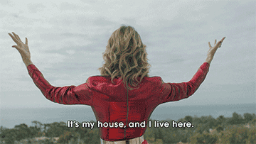 a gif of laura dern in &quot;big little lies&quot; turning on her balcony saying &quot;it&#x27;s my house, and i live here&quot;
