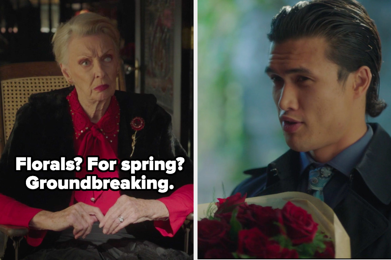 Nana rose with Reggie saying &quot;Florals? For spring? Groundbreaking&quot;