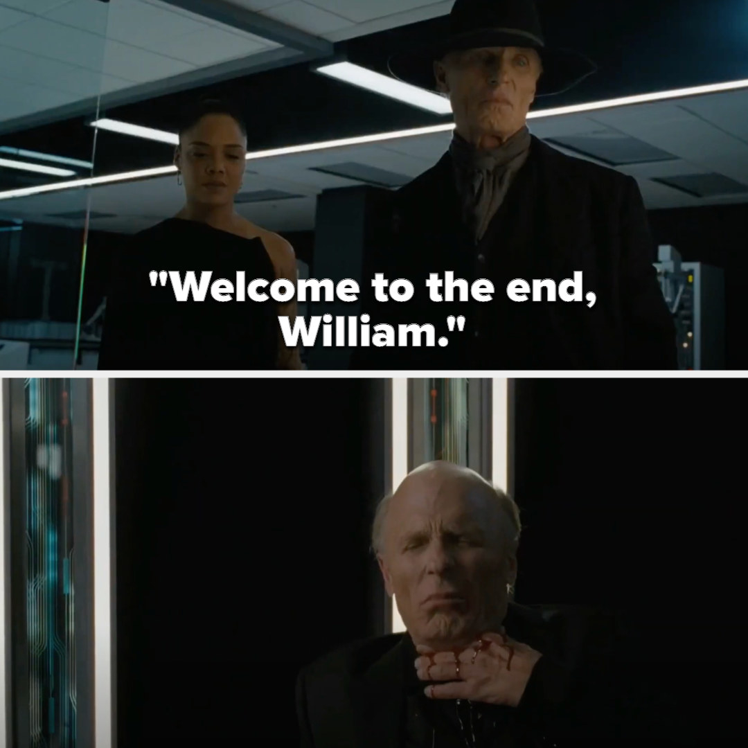 William is killed by his lookalike, who says, "Welcome to the end"