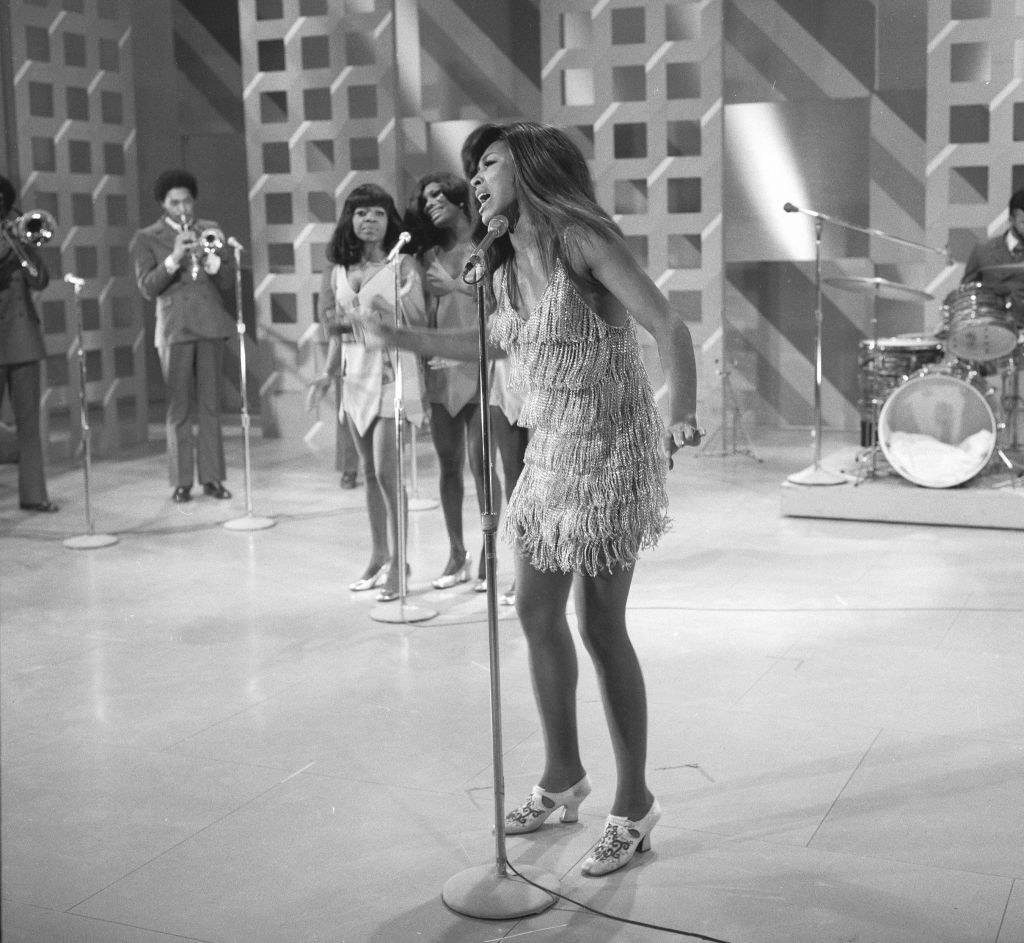 Tina Turner wearing a fringed dress on The Ed Sullivan Show