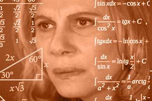 the confused math lady meme with a red tint over her
