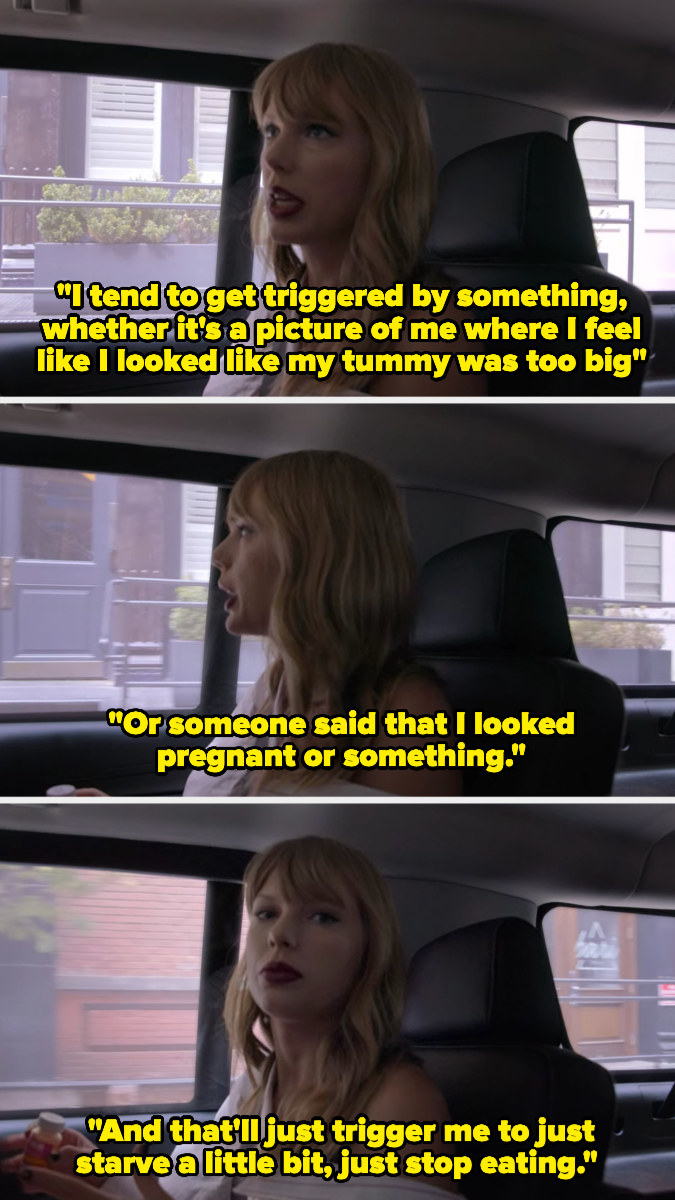 Taylor Swift saying that her disordered eating is triggered by pictures where her stomach looks a little big or comments that she looks pregnant