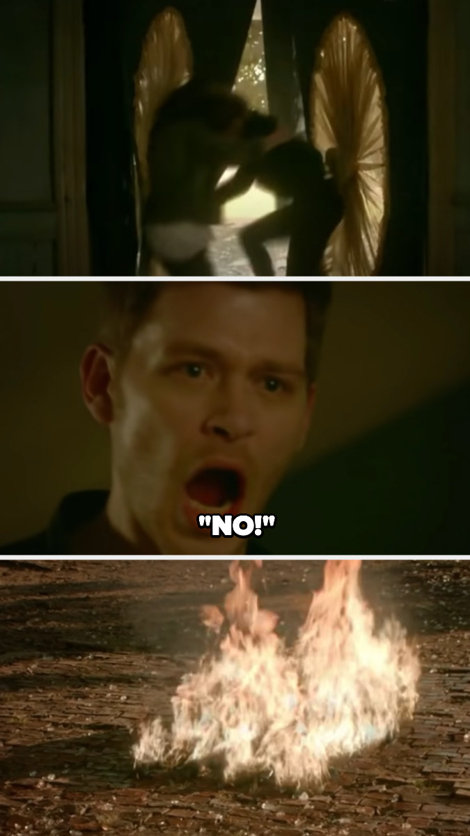 Klaus shouts &quot;No!&quot; as Hayley throws herself and Greta into the sunlight and they burst into flames