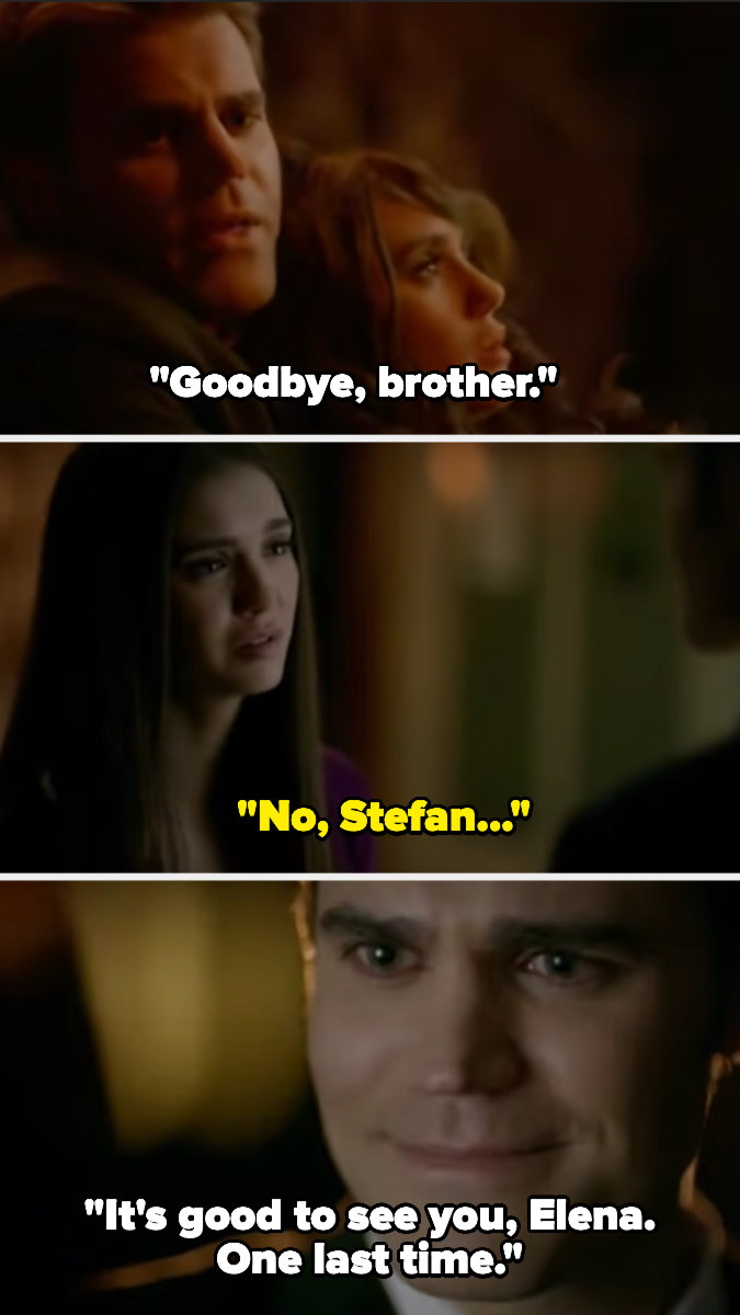 Holding Katherine up, Stefan says, &quot;Goodbye, brother.&quot; Later, he tells Elena about it, saying it was good to see her one last time