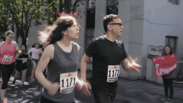 Carrie Brownstein and Fred Armisen running a race in &quot;Portlandia&quot;