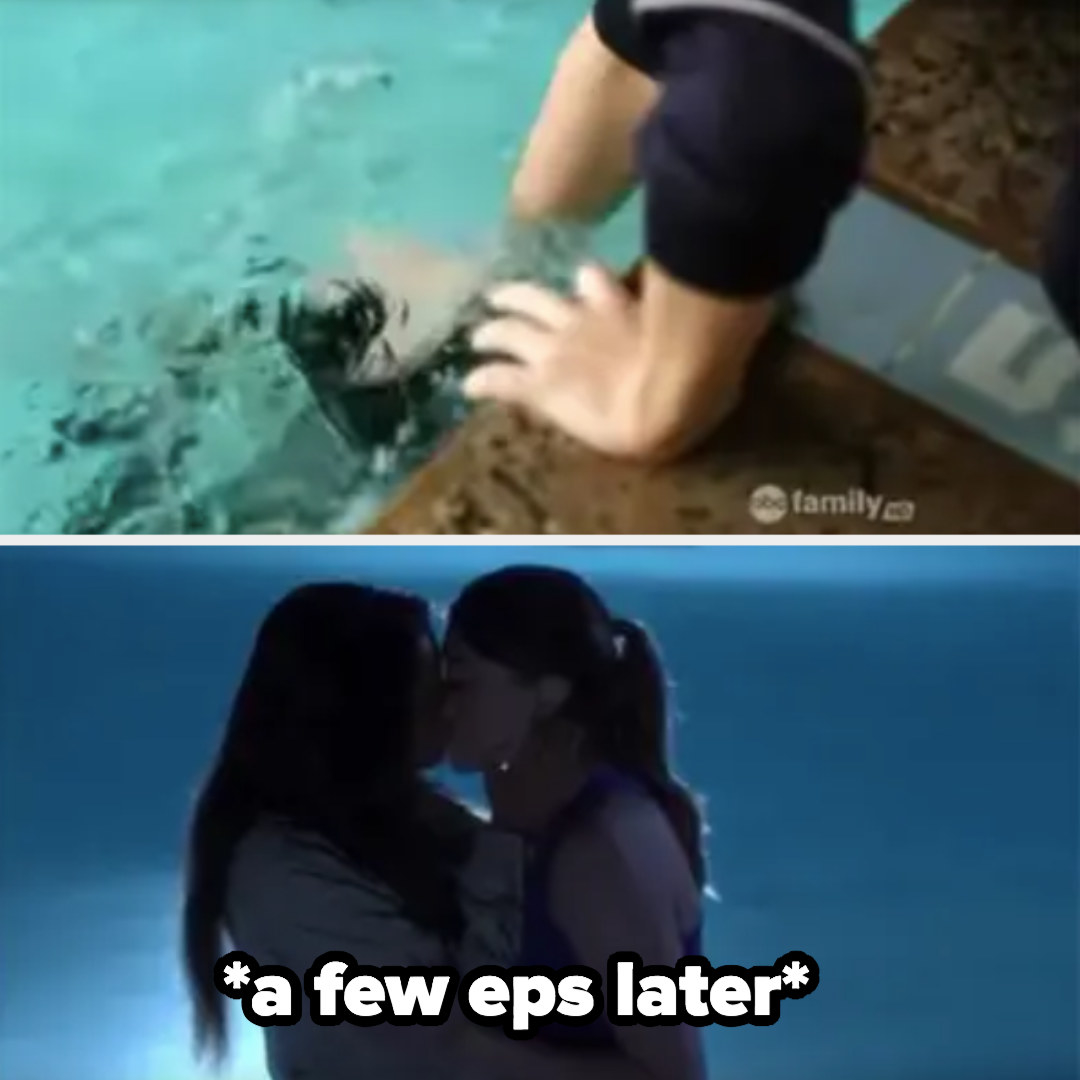 Paige trying to drown Emily, Emily and Paige kissing a few episodes later