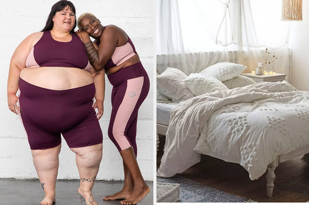 models in activewear and bedding set