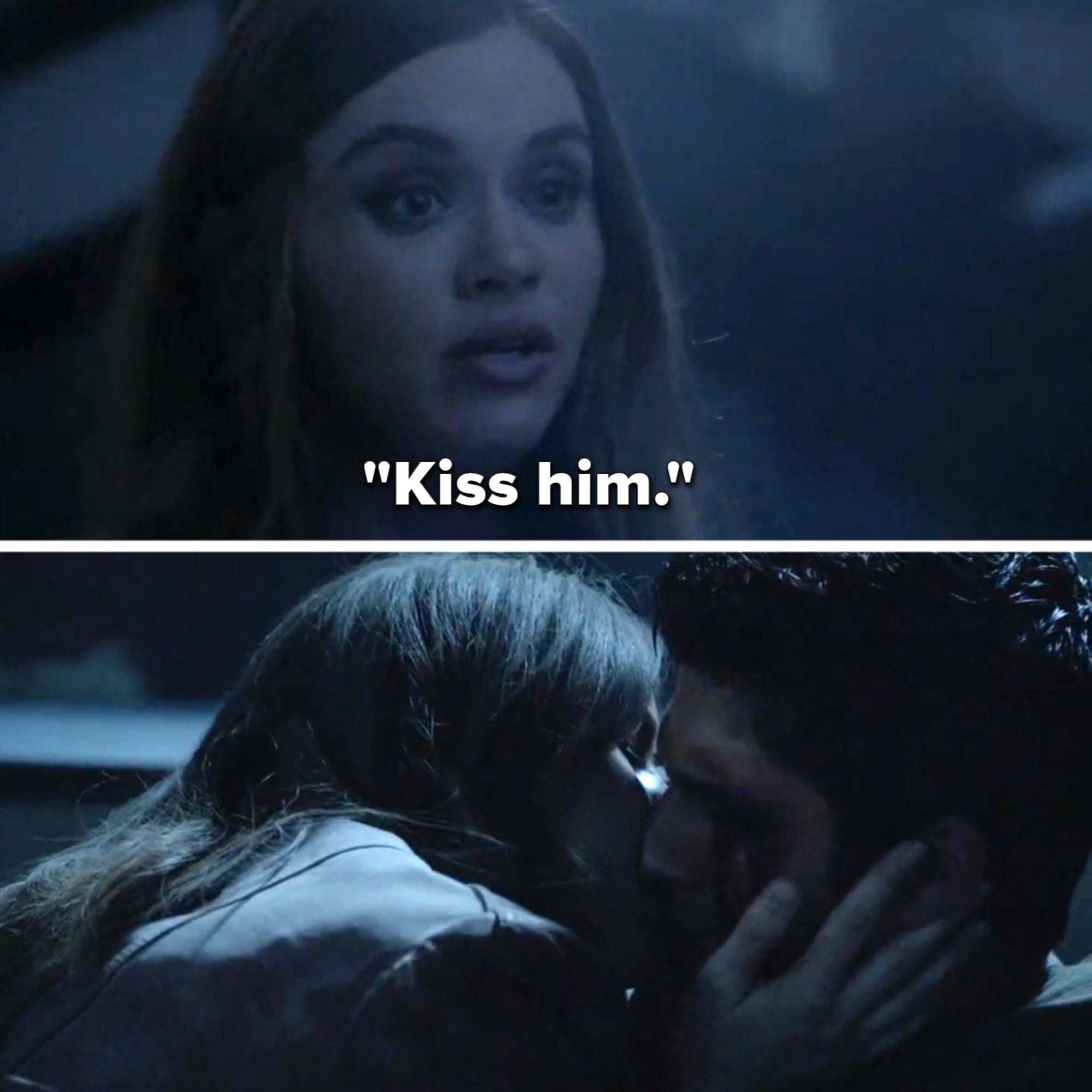 Lydia tells Malia to kiss Scott, and she does