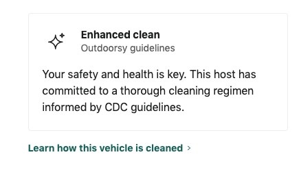 Screenshot of Outdoorsy&#x27;s enhanced clean promise