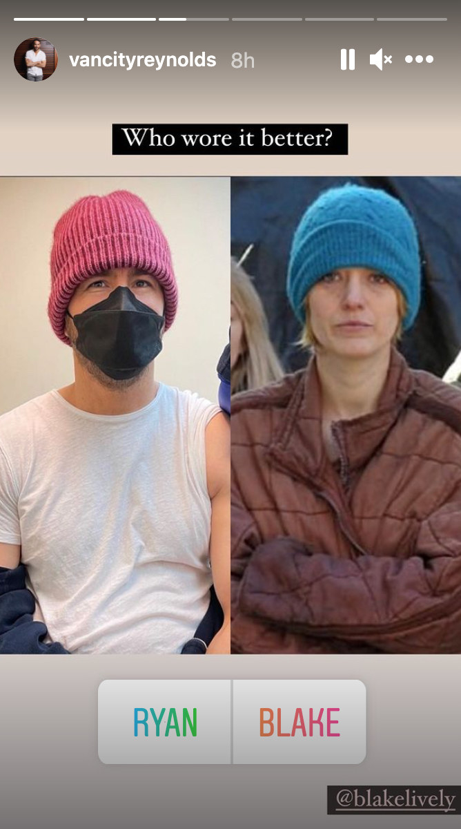 A poll of whether Reynolds or Lively wore a knit hat better