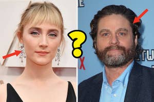 Saoirse Ronan and Zach Galifianakis with a question mark