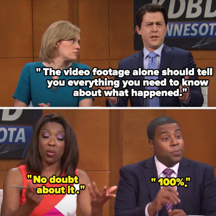 White anchor says &quot;The video footage alone should tell you everything you need to know about what happened&quot; and Black anchors say &quot;No doubt about it&quot; and &quot;100%&quot;