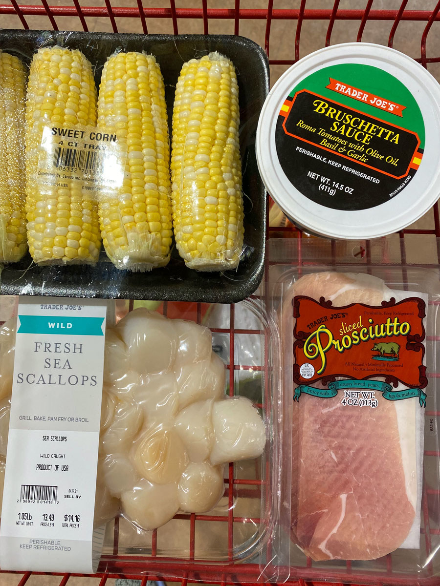 Fresh sea scallops+ sliced Prosciutto + sweet corn + Bruschetta sauce