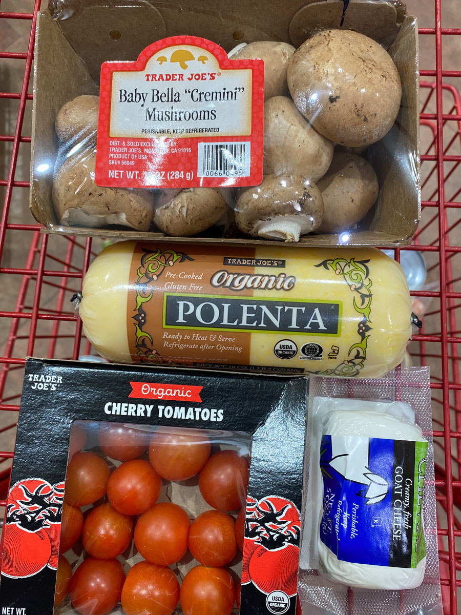 Organic polenta + cherry tomatoes + baby Bella mushrooms + goat cheese