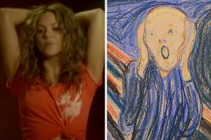 Side-by-side images of Shakira and "The Scream"