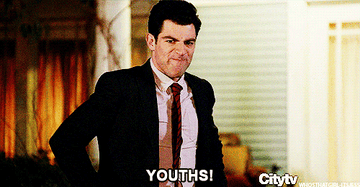 Schmidt angrily shouting &quot;Youths!&quot; on New Girl