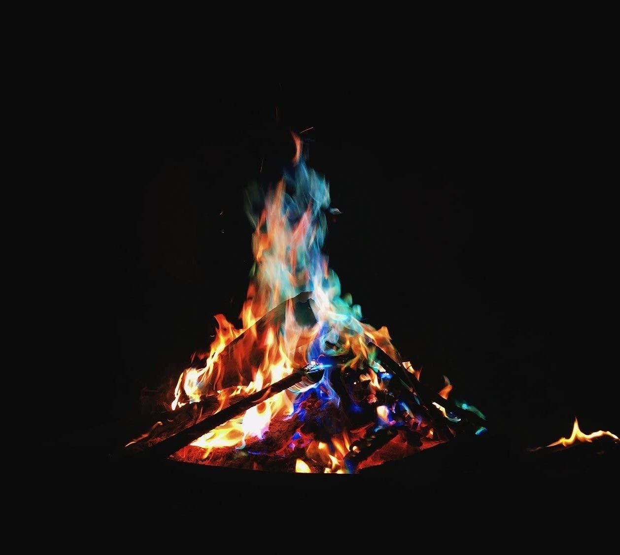 the fire with colours in it