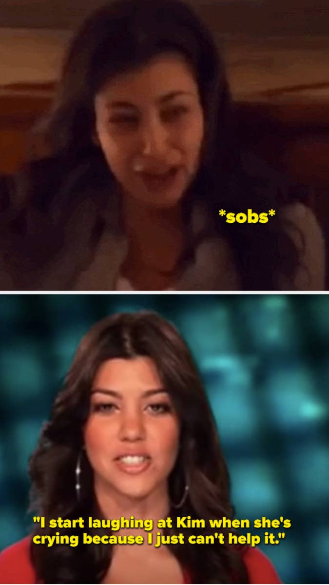 Kourtney laughing at Kim crying