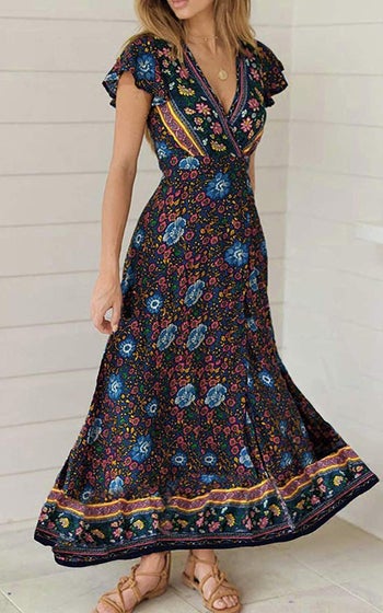 Model wearing ZESICA floral dress