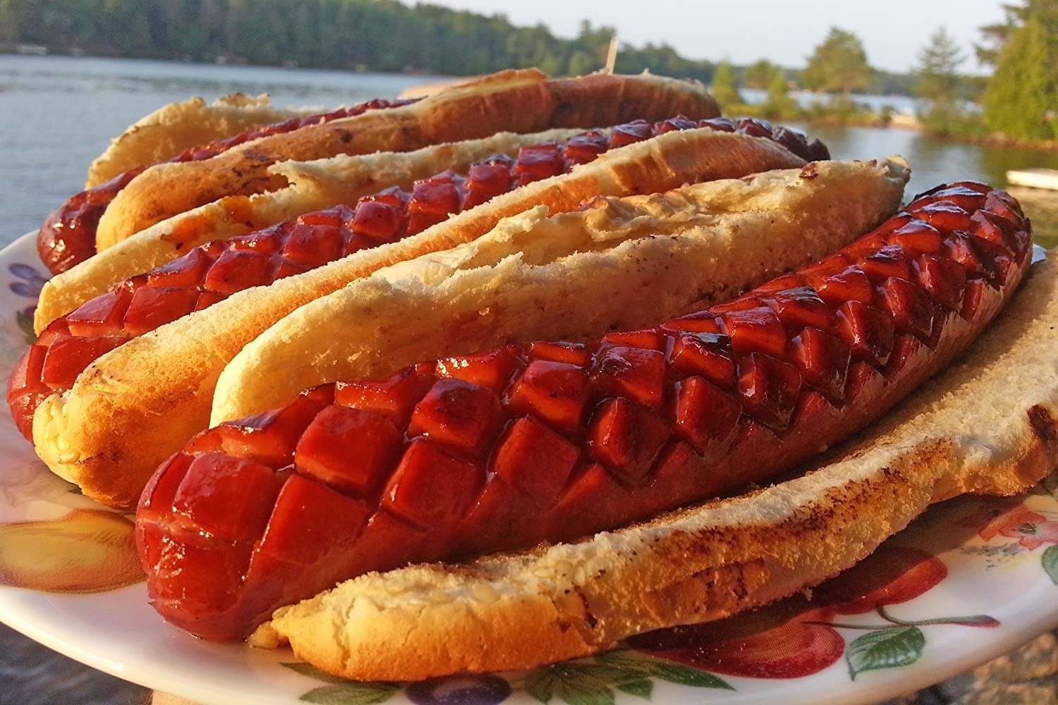 the hotdogs cooked with the criss-cross slice shape