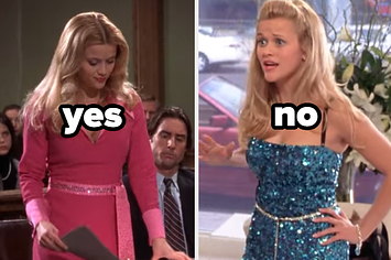 elle woods in one outfit with the text "yes" and elle woods in another outfit with the text "no"