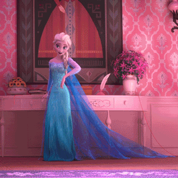 Gif of Elsa transforming her dress into a different color
