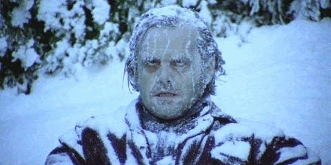 Person covered in ice in the show