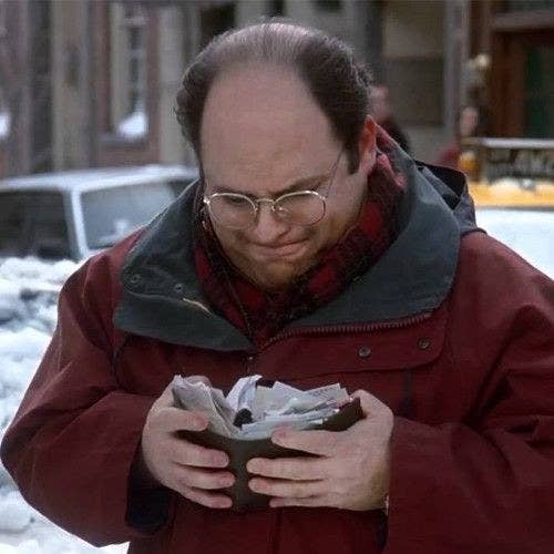 George from Seinfeld looking sadly at his full wallet 