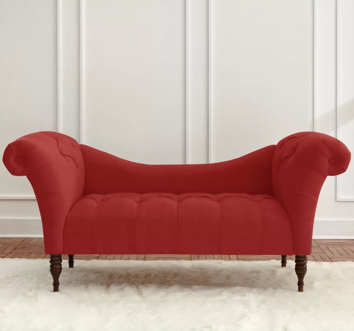 The tufted chaise sofa in linen antique red