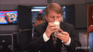 Kenneth Parcell from the show &quot;30 Rock&quot; takes a sip from a frothy latte, looks up in front of him, and says, &quot;Oh, my&quot;