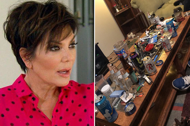 Kris Jenner looking shocked, and a messy coffee table