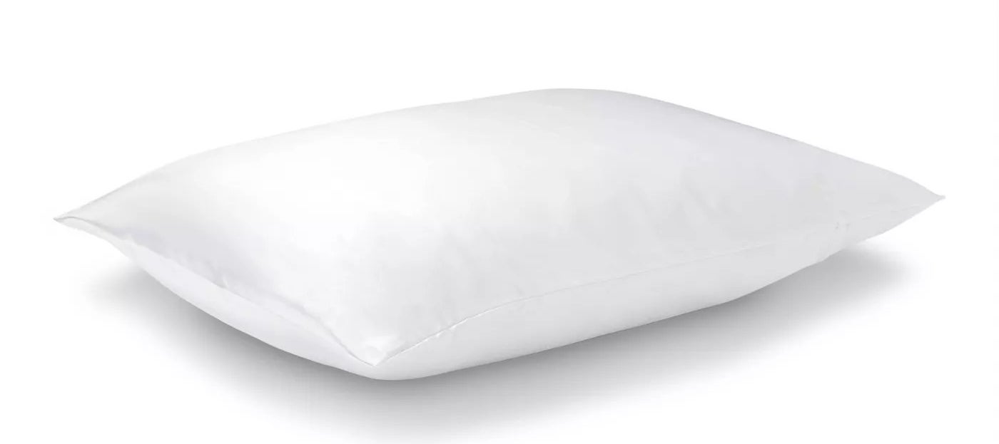 The white silk pillowcase on a pillow