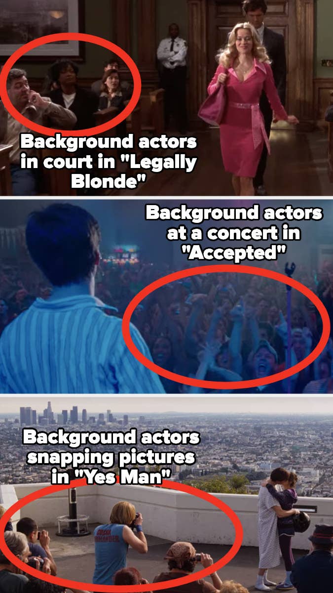 Background actors circled in scenes from &quot;Legally Blonde,&quot; &quot;Accepted,&quot; and &quot;Yes Man&quot;