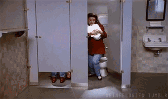 Elaine from &quot;Seinfeld&quot; running away with rolls of toilet paper