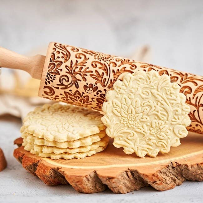 the rolling pin and floral embossed cookies