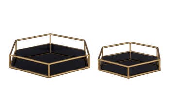 the two trays with black bases and gold accents