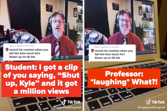 A student in online class telling her professor she took a video of him that has one million views