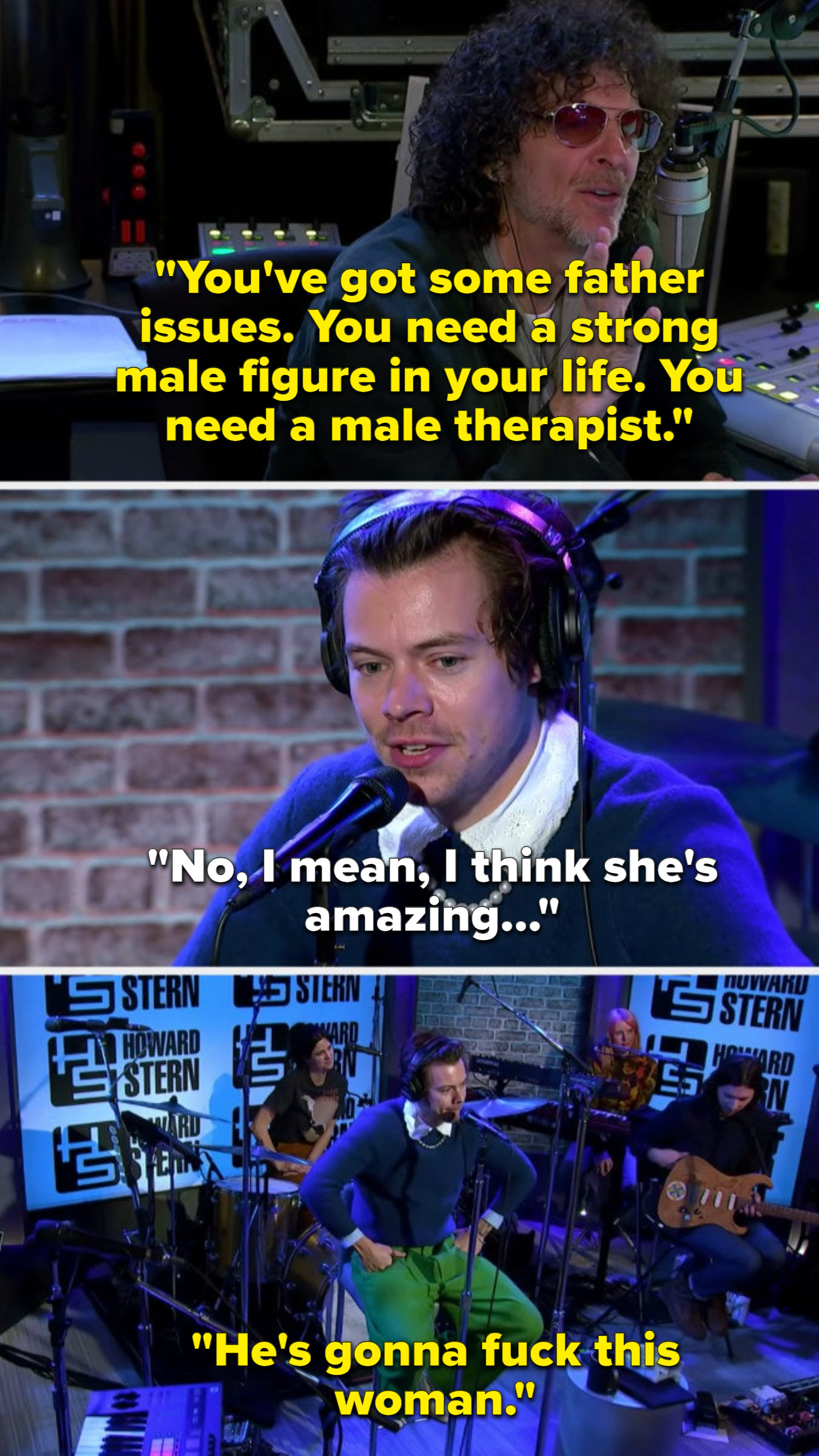 Howard telling harry he should have a male therapist instead, and then making a joke about how harry&#x27;s going to fuck his female therapist
