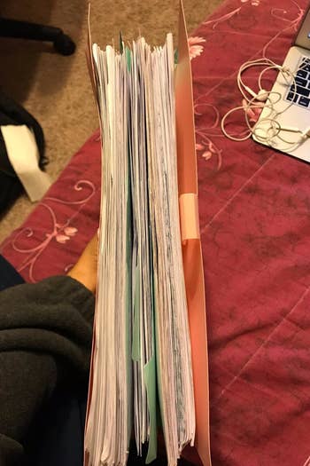 reviewer's file folder filled with tons of papers 