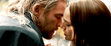 Jane and Thor about to kiss