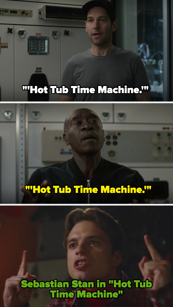 Scott and Rhodey bring up Hot Tub Time Machine and then there&#x27;s a picture of Sebastian Stan in Hot Tub Time Machine