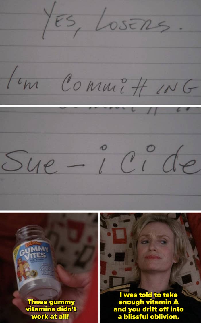 Sue telling Emma and Will: &quot;I was told to take enough Vitamin A and you drift off into a blissful oblivion&quot;