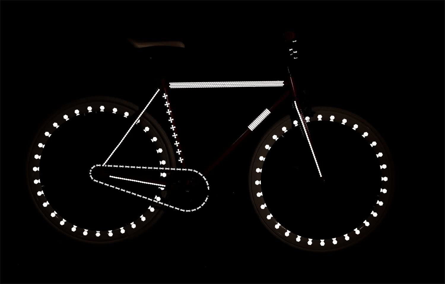 A bike covered in reflective stickers 